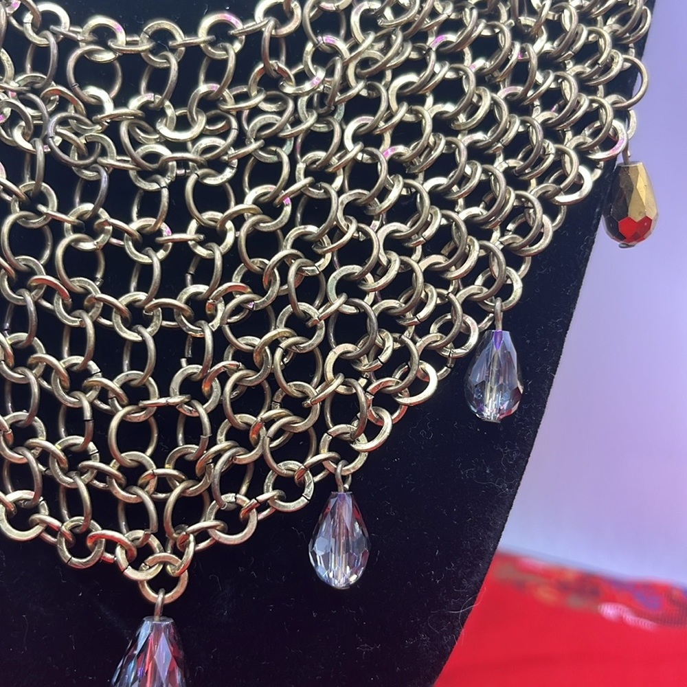 Statement Chainmail w/ Faceted Glass Beads & Geometric Reversible Bib Necklaces - Picture 3 of 9